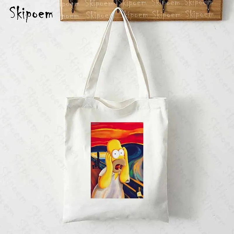 Vtipné Simpsony Simpson Nirvana Ženy Plátno Nakupovanie Ramenný Tote Bag Punk Ročníka Art Bežné Cartoon Shopper Taška Skipoem