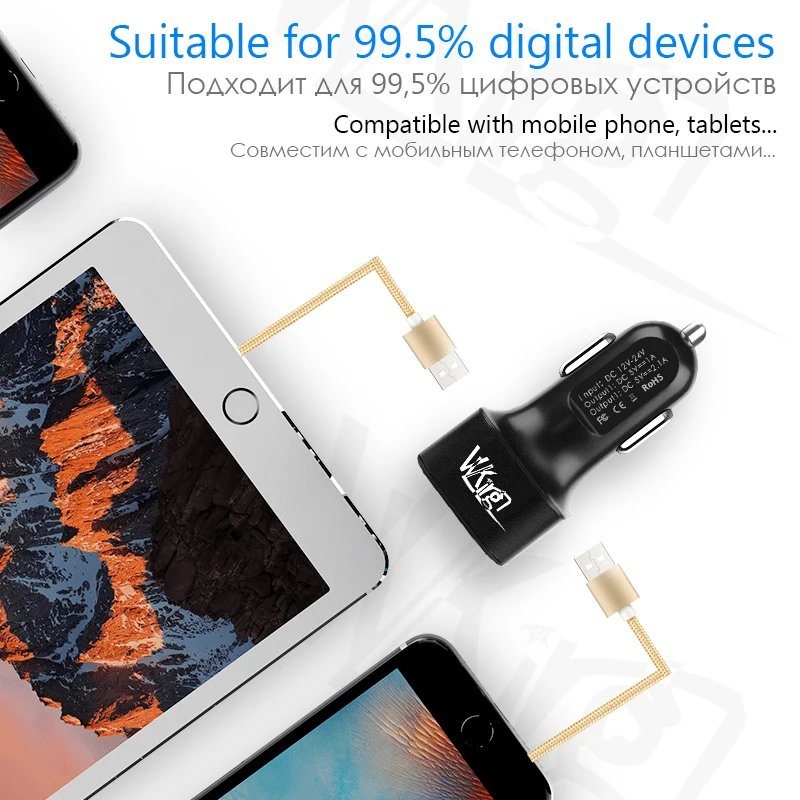 VVKing 3A Max Nabíjací Dual USB Smart LED Displej, Rýchle nabíjanie Pre iPhone Samsung Xiao HuaWei Telefón SONY 2 Port Auto Poplatok