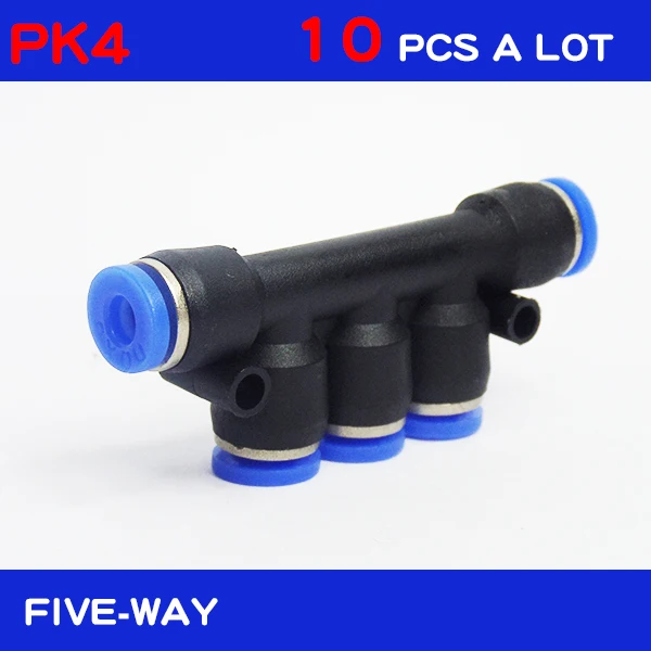 Vysoká kvalita 10pcs Pneumatické armatúry PK4, 4 mm 5-pásmový push v rýchlom spoločný konektor,PK4 päťsmerný