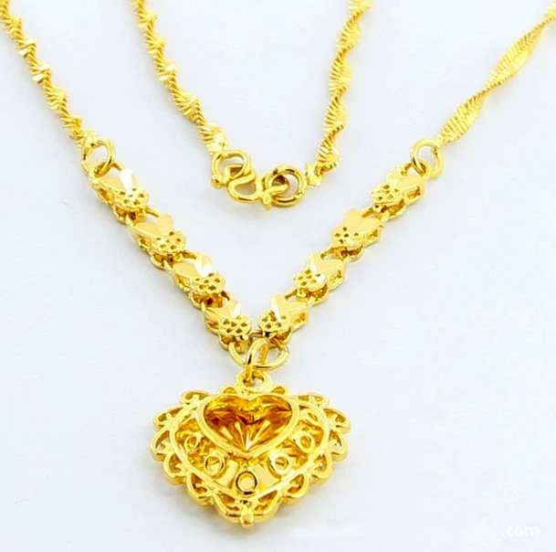 Vysoká Kvalita 24K Zlata Farba Á Náhrdelníky Imitácia Zlata Srdce Prívesok Reťazca Šperky, Náhrdelníky, Veľkoobchod