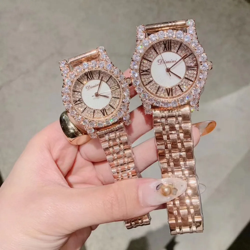 Vysoká Kvalita Proti Vyblednutiu Plné ružové Zlato Hodinky pre Ženy, Luxusné Diamantový Náramok Hodiniek Crystal Roman Business Náramkové hodinky Shell