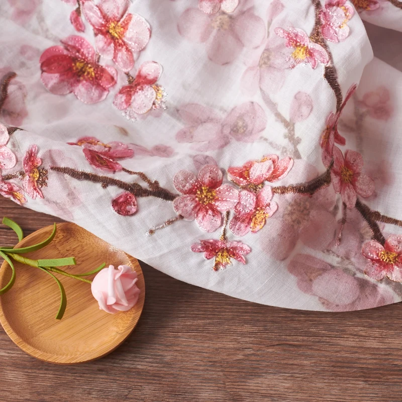 Vysoká kvalita ramie textílie Ružová slivka výšivky tissus High-end oblečenie materiálu