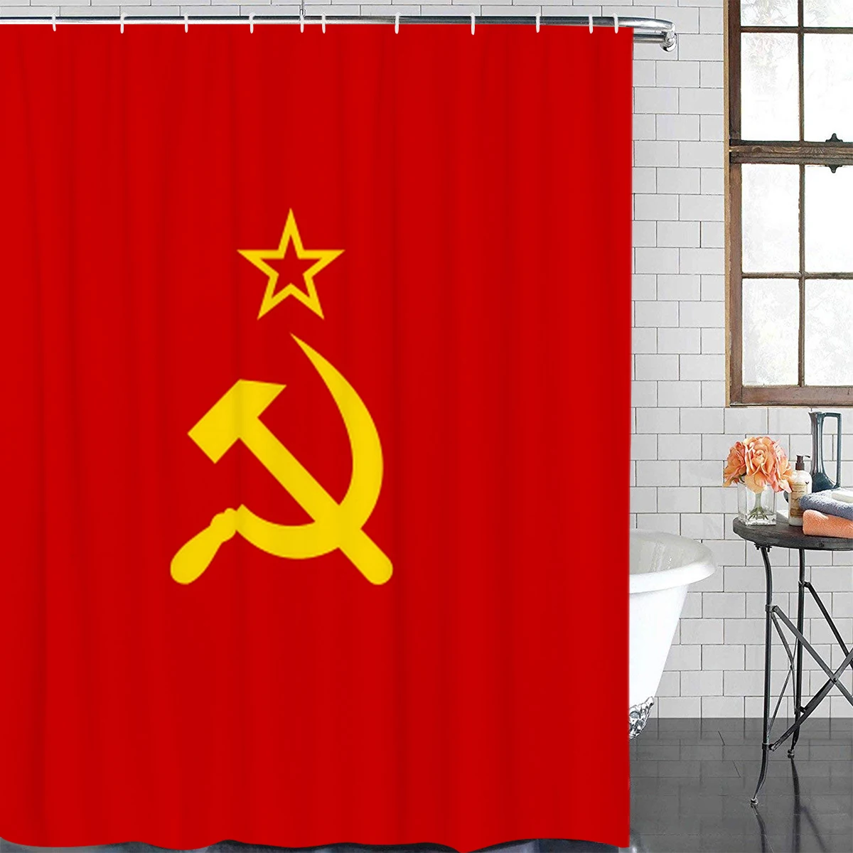 Vysoká Kvalita Vlajkou ZSSR Sprchový Záves Nepremokavé Záclony Polyester Vaňa Opony Domova 12 Háčiky