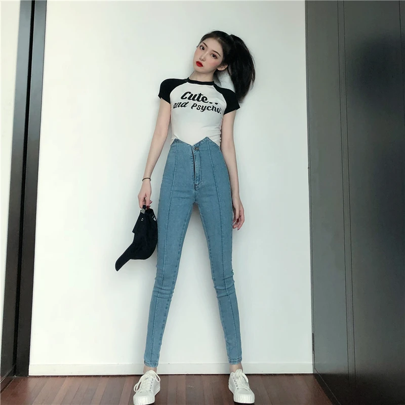 Vysoký Pás Džínsy Skinny Ženy Členok-dĺžka Dámske kórejský Módne Denim Jeseň Nové Trendy Hot Predaj Ženy Nohavice Mäkké Vrecká