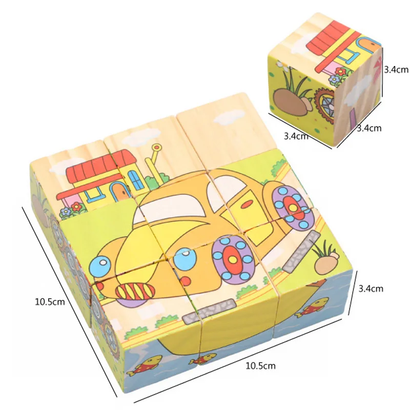 Vysoký Stupeň Šesť-tvár Obrázok Drevené 3D Puzzle Skladačka Hračky Detí Raného Vzdelávacie Hračka Kocky, Skladačky Puzzle, Baby, Deti, Darčeky