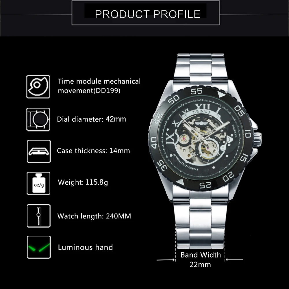 VÍŤAZ Úradný Luxusné Značky Mužov Automatické Hodinky Kostra Dial Zlato z Nehrdzavejúcej Ocele Hodinky Remienok Módne Mechanické Náramkové hodinky