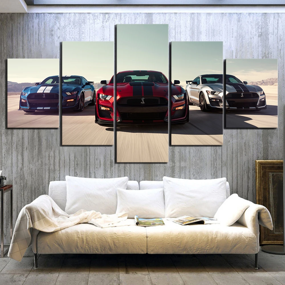 Wall Art Modulárny Obrázky Vytlačené Plátno 5 Panel Luxusných Automobilov Ford Mustang Shelby Gt500 Domova Plagáty, Maľba Obývacia Izba