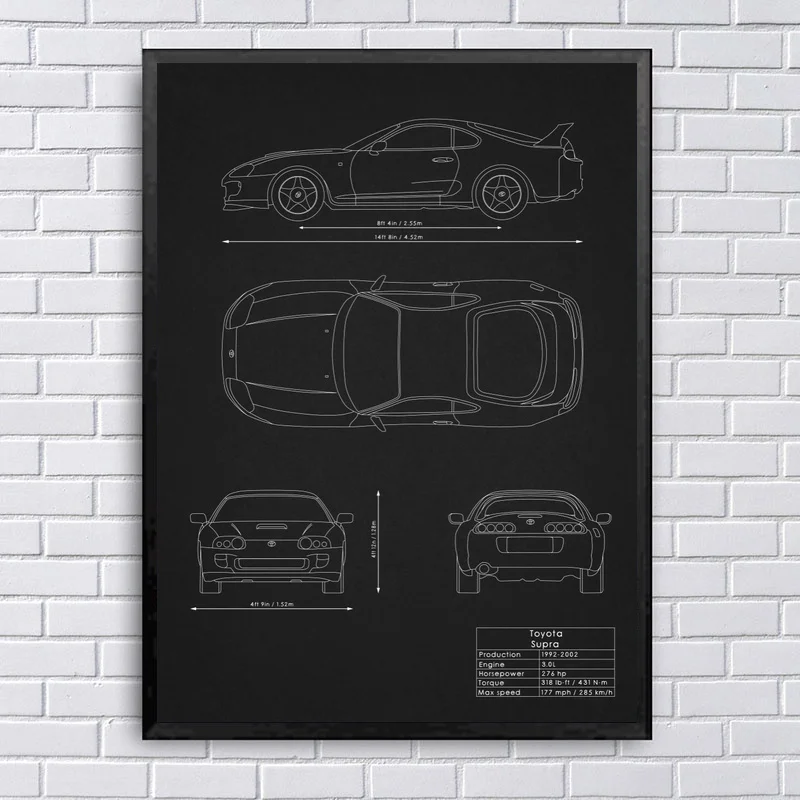 Wall Art Plátne Obrazy Klasické Supercar Supra plán Obrázky Spálňa Domov Dekoratívne Plagáty HD Tlač Diela nástenná maľba