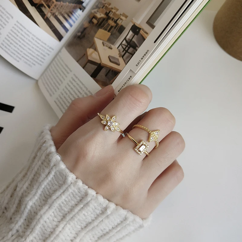 WANTME Módne kórejský Luxusné Pripraviť Zirkón Geometrické Kvet Prst Prsteň pre Ženy, Skutočné 925 Sterling Silver Strany Svadobné Šperky