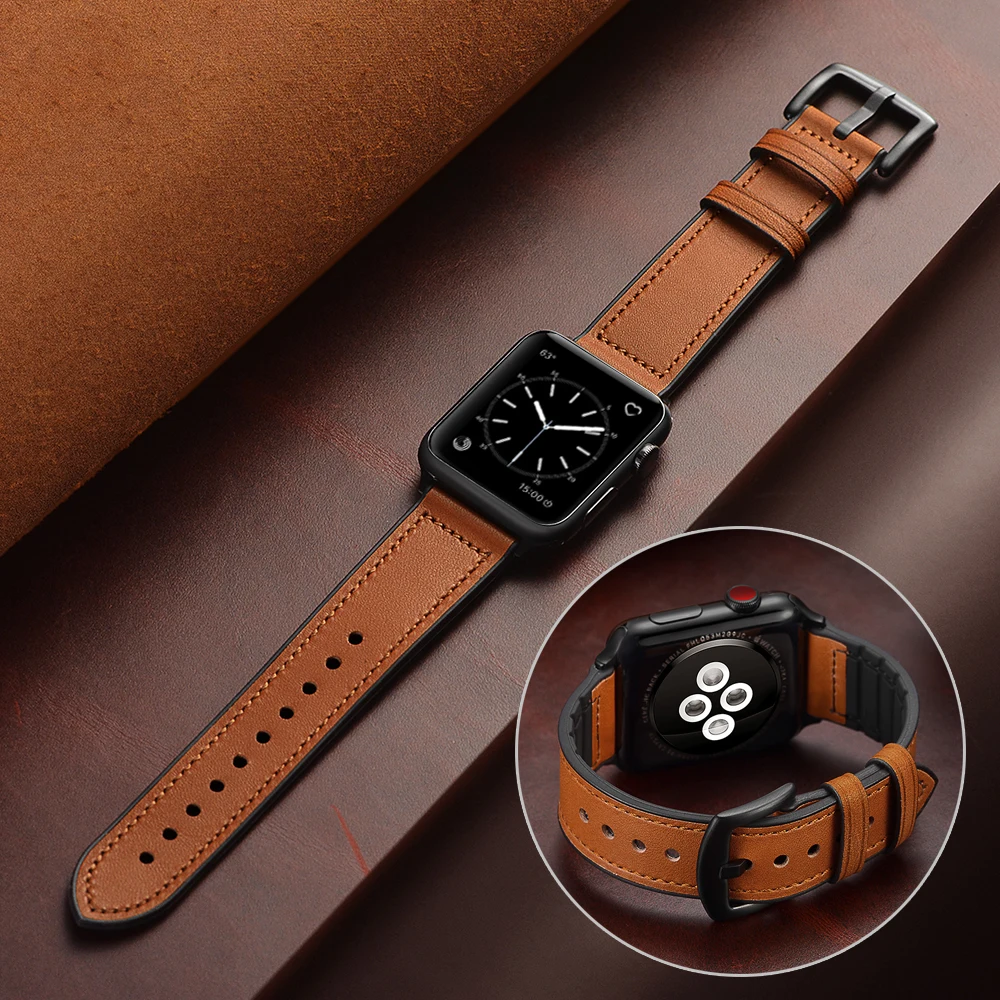 Watchbands pre apple hodinkám series 5 44 mm ( 2019 ) koža s silikónový Náramok na Zápästie pre iwatch 5 40 mm pás correa