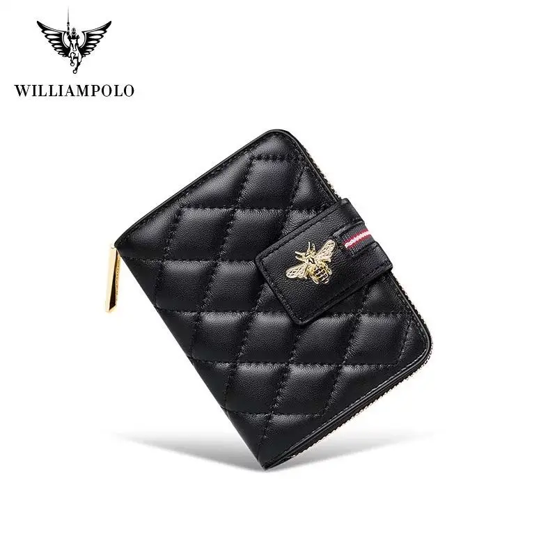 William Polo mäkké jahňacie dámske krátke kabelku plnú zrna nádherné malé kožené peňaženky portable multi card space Mini Kabelku