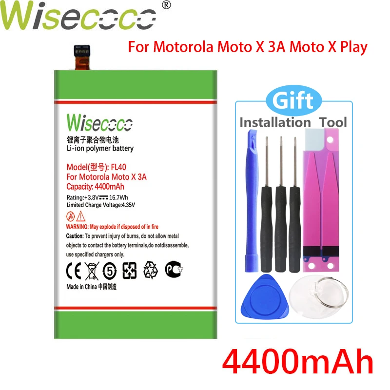 WISECOCO 4400mAh FL40 Batérie Pre Motorola Moto X 3A Moto X Hrať Dual XT1543 XT1544 XT1560 XT1561 XT1562 XT1563 Mobilný Telefón
