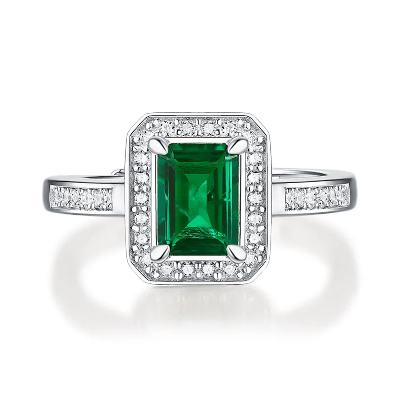 Wong Dážď 925 Sterling Silver 1CT Emerald Rez Emerald Moissanite Drahokam Zapojenie Klasické Otvorené Krúžky Jemné Šperky Dary