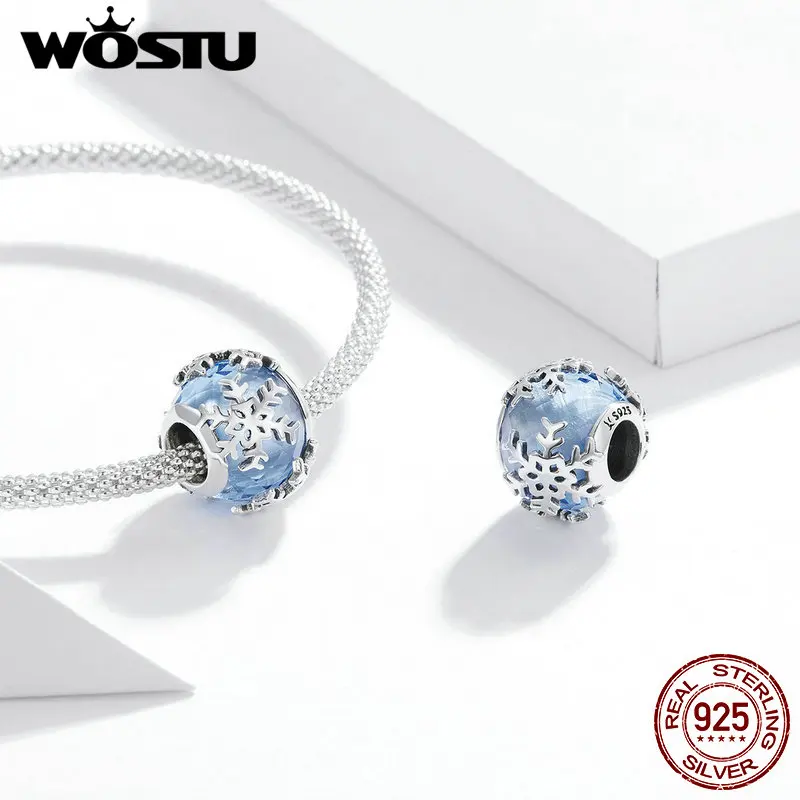 WOSTU 2020 Rýdzeho Striebra 925 Crystal Snowflake Korálky pre Ženy, Takže Kúzlo fit Originálny Náramok DIY Korálky Bijoux DXC1666