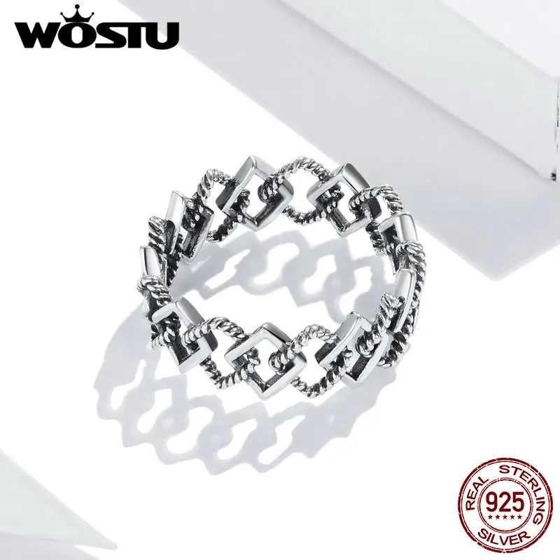 WOSTU 925 Sterling Silver Geometrické Pôvodný Krúžok Twist Textúra Krúžky Prst Pre Ženy Móda Striebro 925 Šperky CQR694
