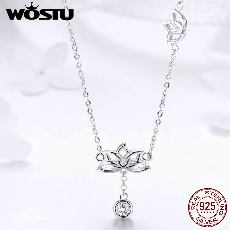 WOSTU Horúce Módne 925 Sterling Silver Lotosový Kvet Pôvodné Nezávislá Náhrdelníky Pre Ženy, Luxusné Svadobné Strieborné Šperky FNN012