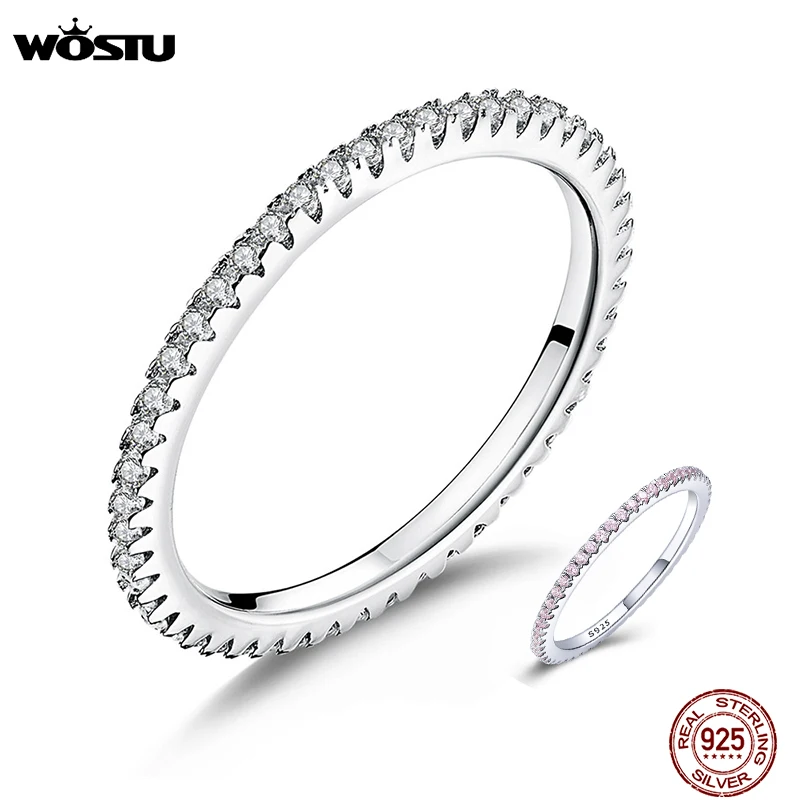 WOSTU Originálne 925 Sterling Silver Jednoduché Geometrické Kolo Jeden Stohovateľné Prst Prstene Pre Ženy Zapojenie Šperky CQR066