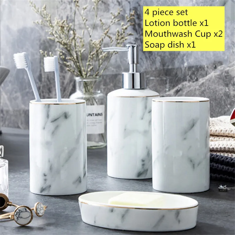 WSHYUFEI Vysoko kvalitné keramické kúpeľňa štyri-dielny oblek kefka držiteľ lotion fľaša mydlo box Nordic light luxusné umývanie súprav