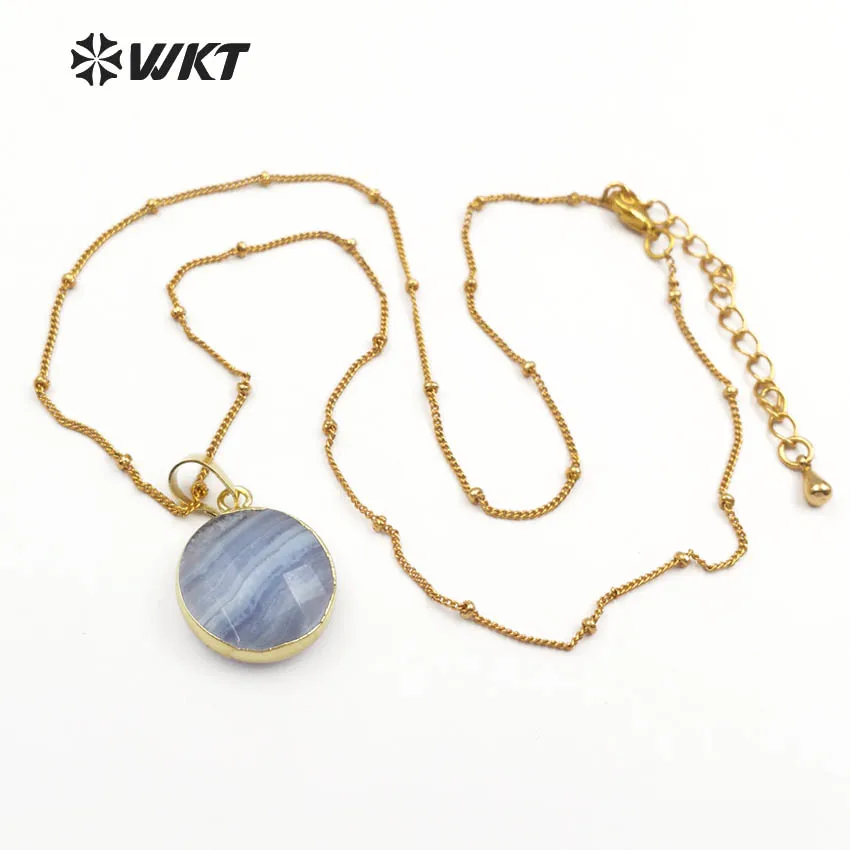 WT-N1139 Veľkoobchod vlastný módny náhrdelník Prírodné modré agates náhrdelník s okrúhly tvar roztomilý pre ženy náhrdelník šperky