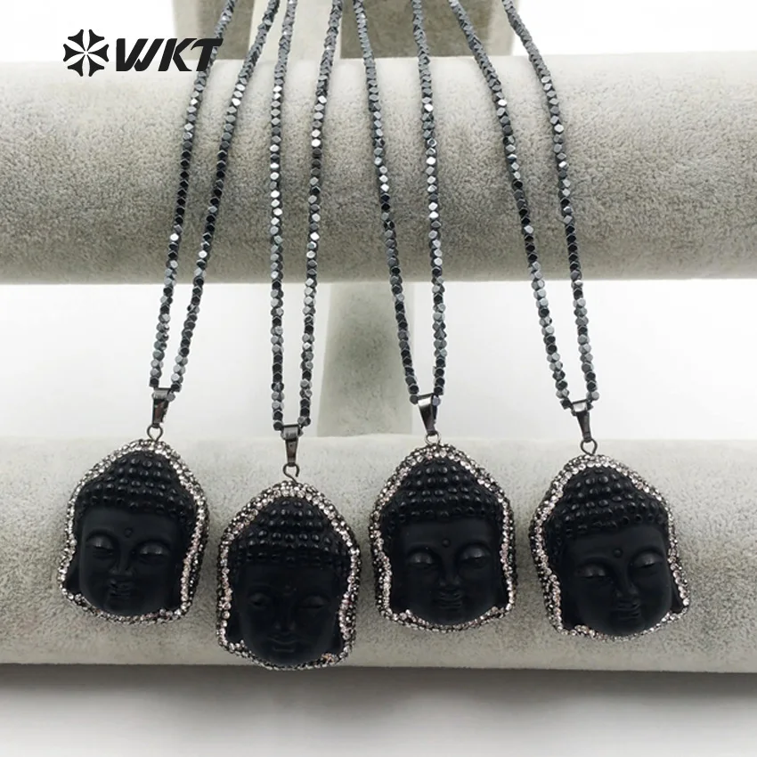 WT-NV208 Náboženské Dizajn Hematite Korálky Náhrdelník Čierna Obsidián S Plnou Drahokamu Spevnené Kúzlo Prívesok Ženy Náhrdelník Tvorby
