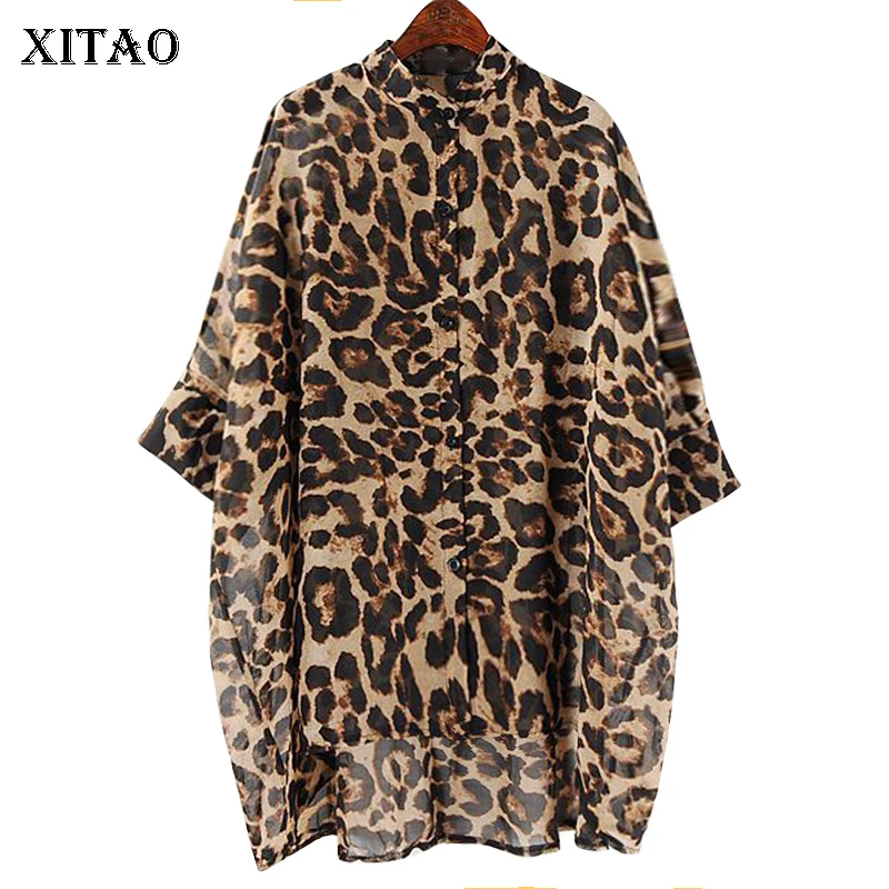 XITAO Trend Leopard Šifón Tričko Plus Veľkosť Voľné Nepravidelný Bat Rukáv Tenké Ženy Topy Móda Jar Leto Blúzky XJ4287