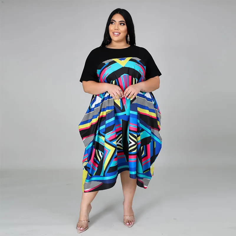 XL-5XL Plus Veľkosť Afriky Šaty Pre Ženy Dashiki Midi Šaty Bazin Riche Afriky Oblečenie Krátky Rukáv Šaty Afrike Oblečenie