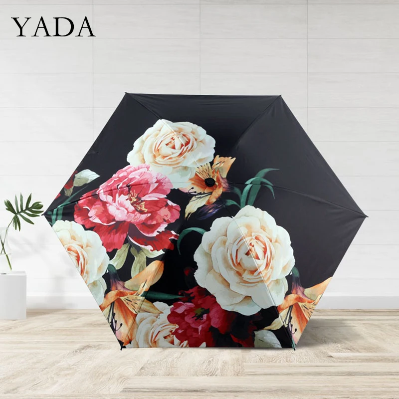 YADA 2020 Iny Pivónia, Kvety Vzor 5-Skladanie Daždivé Mini Vreckový Dáždnik Pre Ženy, Dievča, Anti-UV Malé Parasol Dáždniky YD200301
