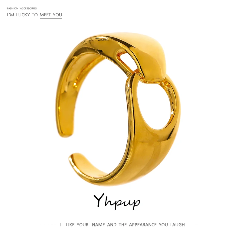 Yhpup 2021 snubný Prsteň Módne Kovové Zlato Otvorenie Krúžku Elegantné Meď 14 K Bagues Pour Femme Šperky Výročie Darček pre Ženy