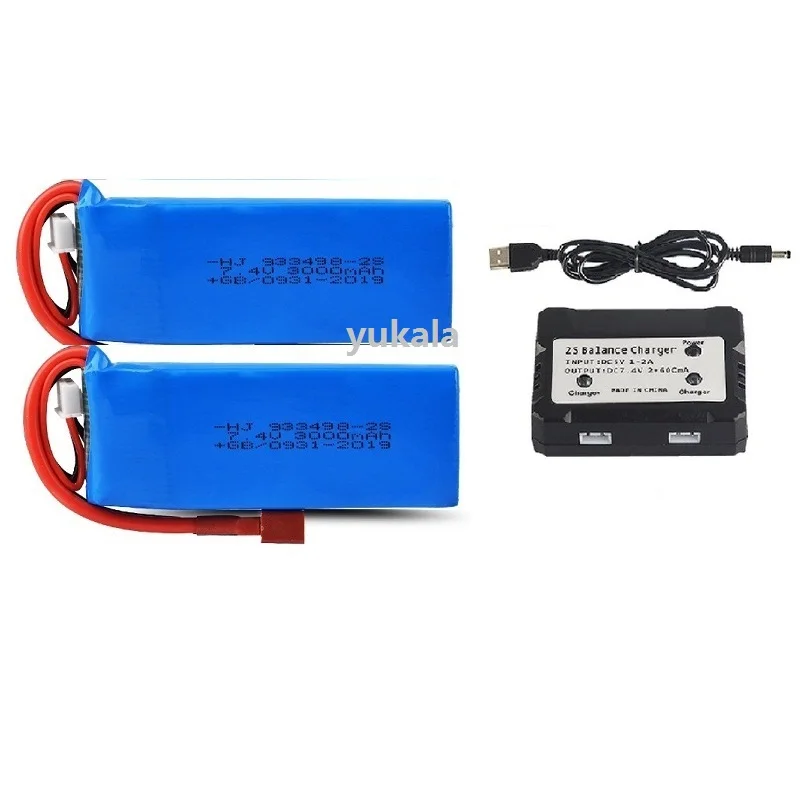 YUKALA 7.4 V 3000mAh Lipo Batérie T Plug RC Auto Upgrade Diely pre WLtoys 144001 124018 124019 R/C voz rc auto 7.4 v 3000 mah