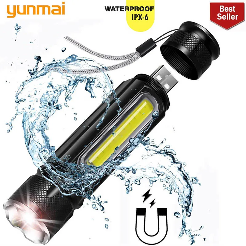 Yunmai Multifunkčné LED Baterka USB Nabíjateľné batérie Silný T6 pochodeň Strane KLASU Svetlom Baterky chvost magnet WorkLight