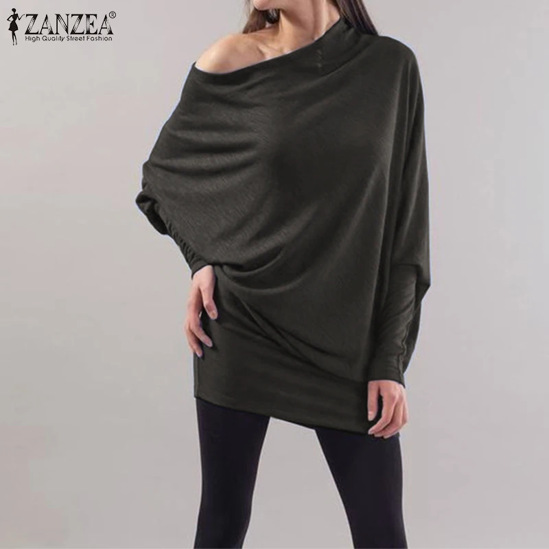 ZANZEA dámske Blúzky, Dámske Sexy Mimo Ramenný Tričko 2021 Plus Veľkosť 5XL Bežné Pevné Topy Rukáv Tunika Blusas Femininas