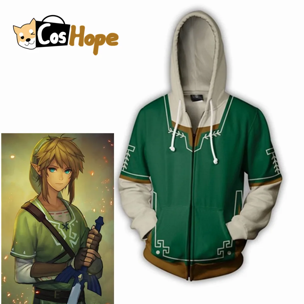 Zelená Odkaz Zelda Hoodie Twilight Princess Mužov Sweetshirt Tunika pre Halloween Cosplay Kostým Oblečenie