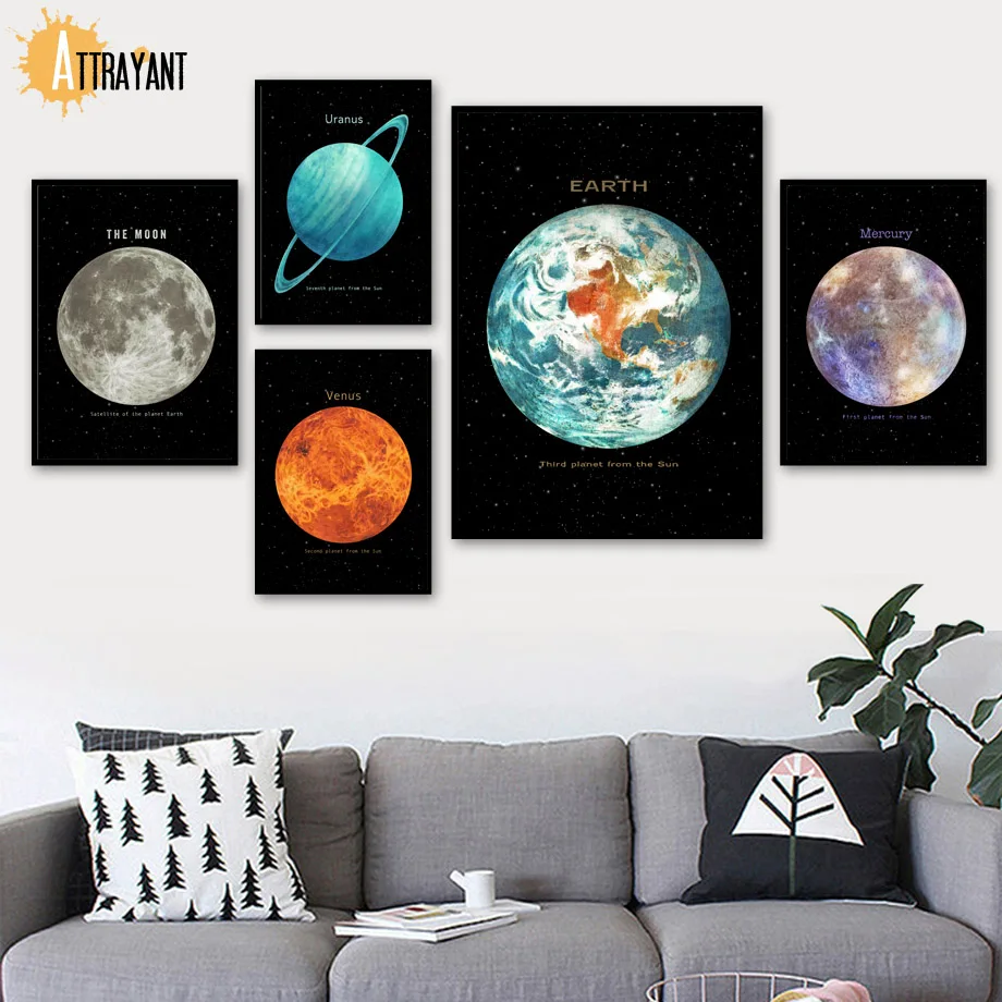 Zem Mars Planét Slnečnej Sústavy, Galaxie Wall Art Plátno Na Maľovanie Nordic Plagáty A Potlačou Obrazov Na Stenu Pre Obývacia Izba Dekor
