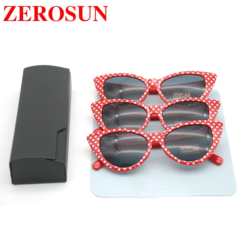 Zerosun Retro slnečné Okuliare Ženy 2 Ks/veľa Červená Biela Slnečné Okuliare pre Ženy Ženy Ženy Odtiene Mačka'seye Steampunk Dot Bodov
