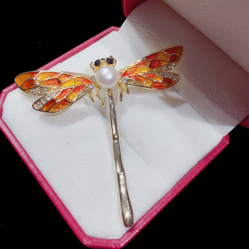 ZHBORUINI 2019 Retro Pearl Brošňa Smalt Dragonfly Pearl Breastpin Prírodné Sladkovodné Perly Šperky Pre Ženy Vysokej Guality Pin