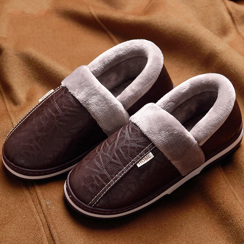 Zimné Kožené Papuče pre mužov Plus veľkosť 48 Robustný Sole Kožušiny papuče Home 2020 Opotrebovaniu Teplé Chlapci Papuče Vnútorné