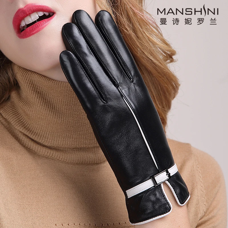 Zimné originálne kožené rukavice cashmere zahustiť teplej ovčej telefingers rukavice jazdy dotykový displej dámskej módy rukavice 088