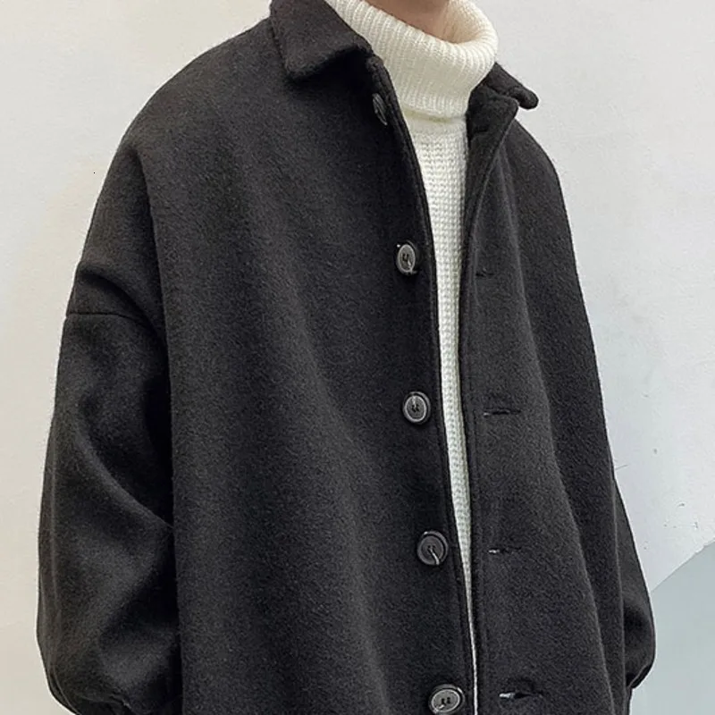 Zimné Vlnené Kabát pánskej Módy Farbou Bežné Vlnené Sako Mužov Streetwear Wild Voľné Mens Kabát Vysokej Kvality S-XL