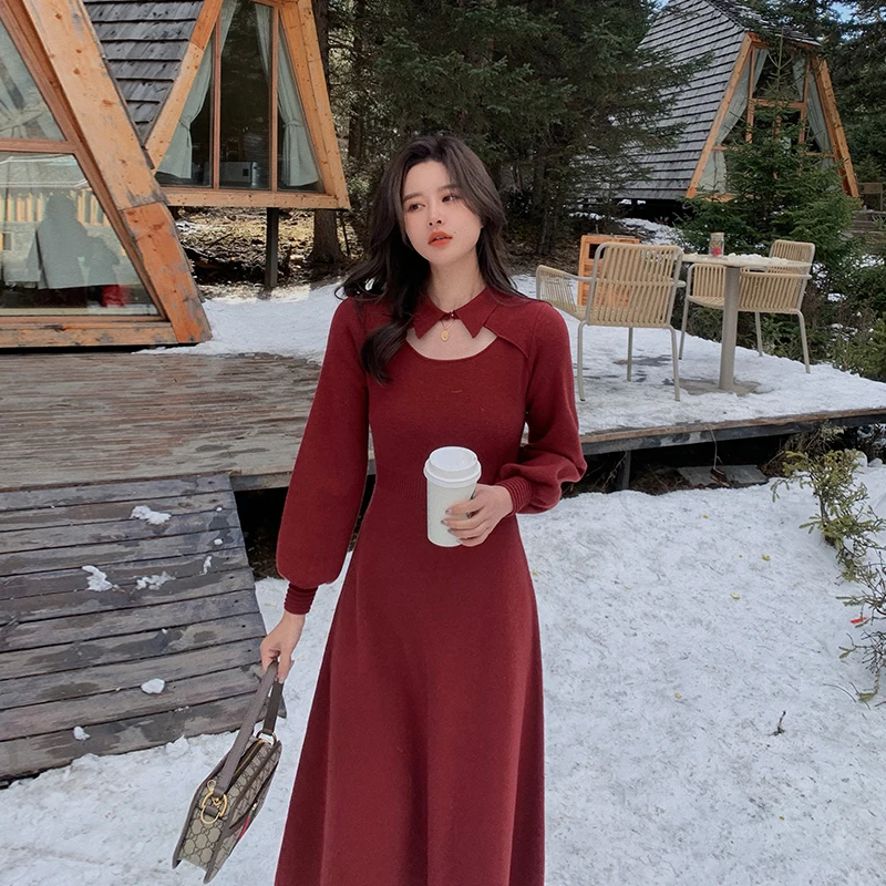 Zimné Zrastov Jeden Kus Oblečenia Kórejský 2020 Elegantné Office Sveter Šaty Žena Bežné Dlhý Rukáv Večer Party Šaty Žien Jar