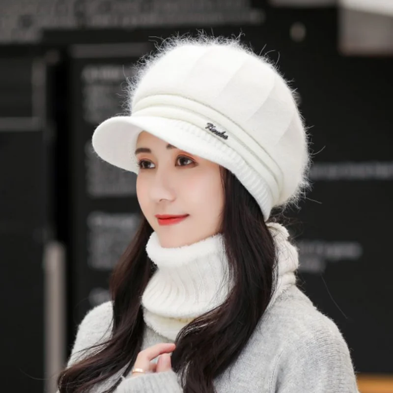 Zimné Čiapky Pre Ženy Beret Pletený Hat Set Šál Teplé List Módne Dvojitej Vrstvy Tepelnej Snehové Čiapky Berets Femme Hiver