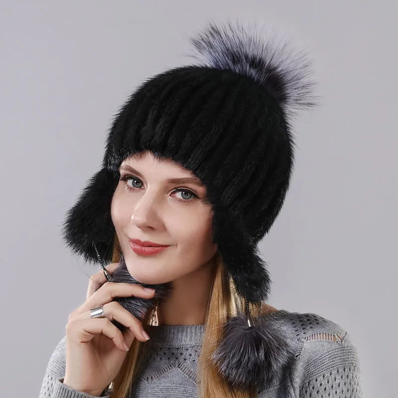 Zimné ženy noriek Kožušiny Hrubé klobúk nový klobúk na ochranu uší noriek a fox ručné lyžiarske kožušiny spp príprava teplej