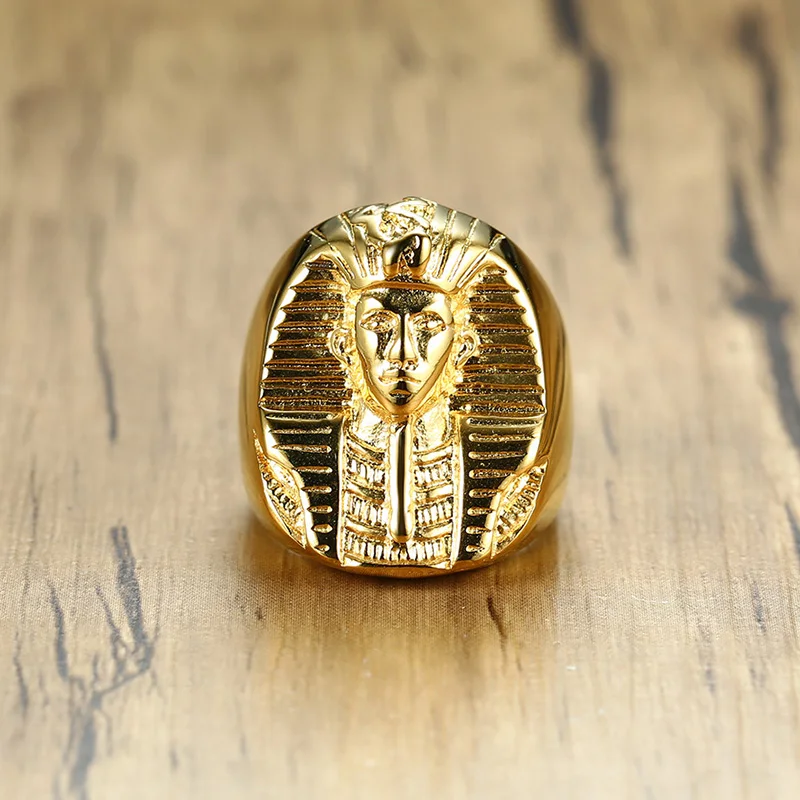 Zlatá Farba Tajomné Staroveký Egyptský Faraón Krúžok Punk Rock z Nerezovej Ocele pre Mužov Pečať Bling Ring pre Mužov Prst Šperky