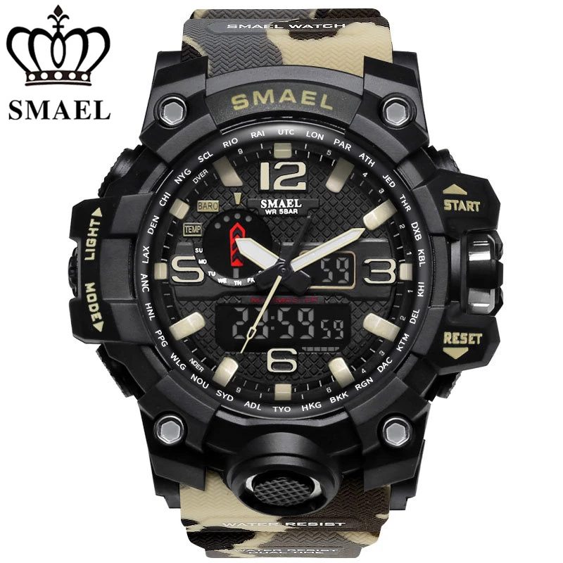 Značka SMAEL Kamufláž Módne Digitálne Hodinky Mužov Plávať Šport Quartz-hodinky LED Elektronické Vojenské Hodiny Muž relogio masculino
