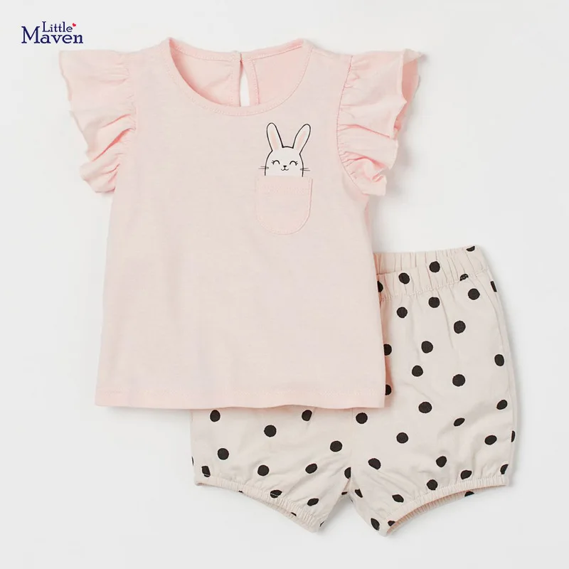 Značky Deti 2021 Letné Baby Dievča Oblečenie Bežné Bavlnené detské Nastaviť Bunny Vrecku Tričko + Batoľa Dot Šortky 20730