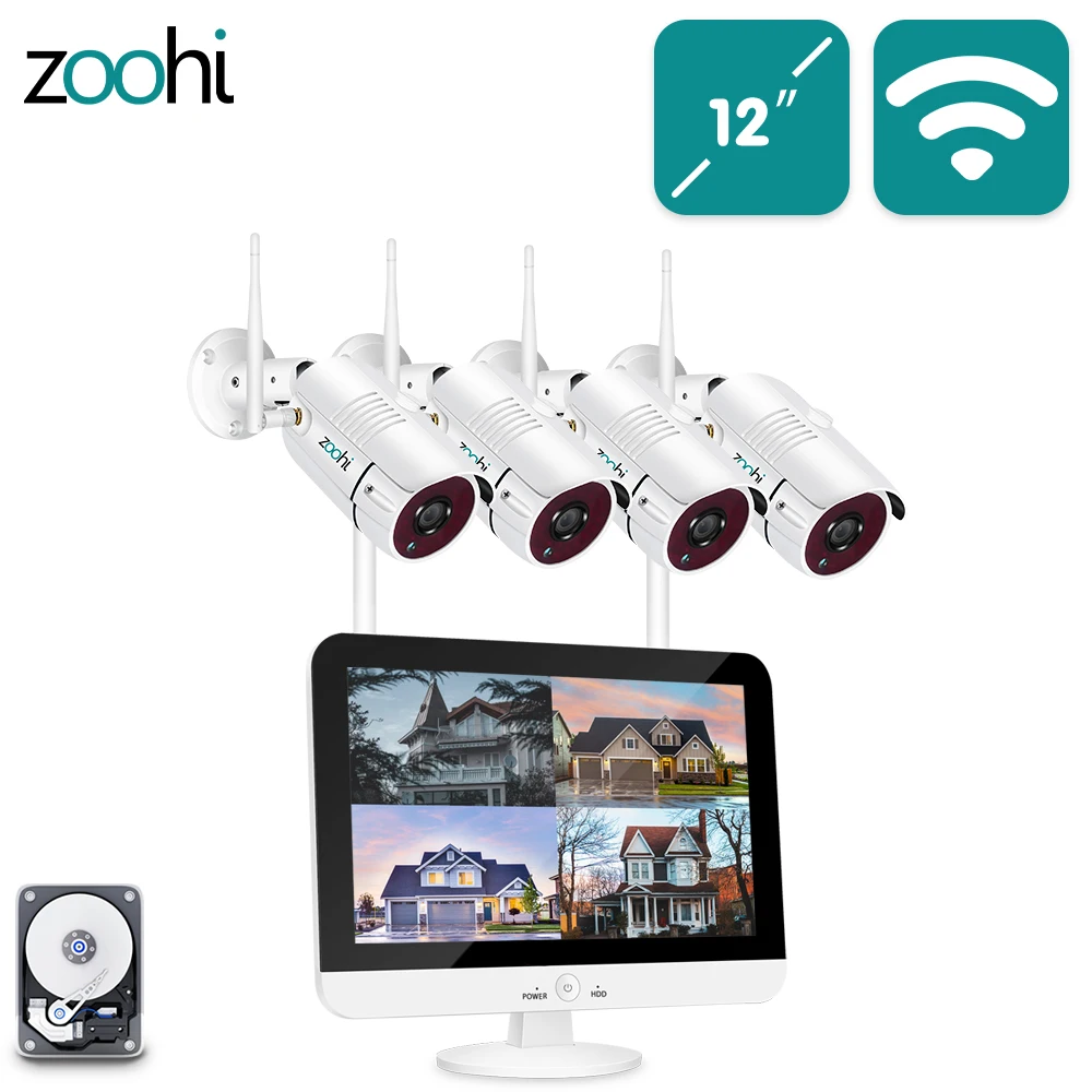 Zoohi Survellance Bezdrôtové Kamery Systém, 1080P 12 Palcový LCD NVR kamerovým Systémom S 2MPX Vonkajšie Wifi IP Kamera Auta