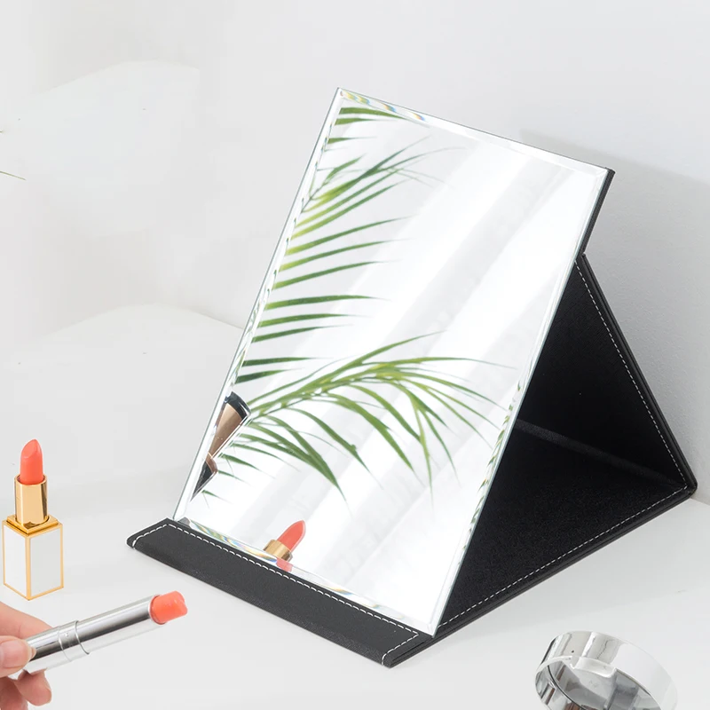 Zrkadlá Skladacie HD PU Kožené make-up Zrkadlo Dámy Prenosné Desktop Úrad Ubytovni Jednoduché Skladanie Prenosné Vreckové Zrkadlo