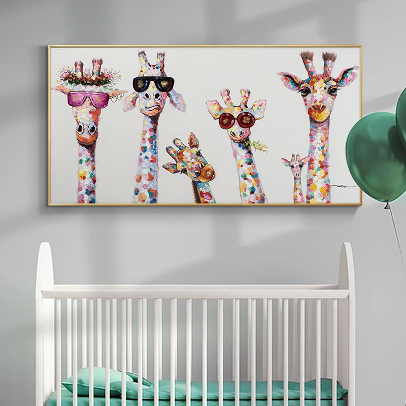 Zvedavý Žirafy Rodiny Plátno Tlačiť Plagáty Deti Sestra Izba wall Art Decor Žirafa Nosenie Okuliarov Vtipné Obrázky Bez Rámu