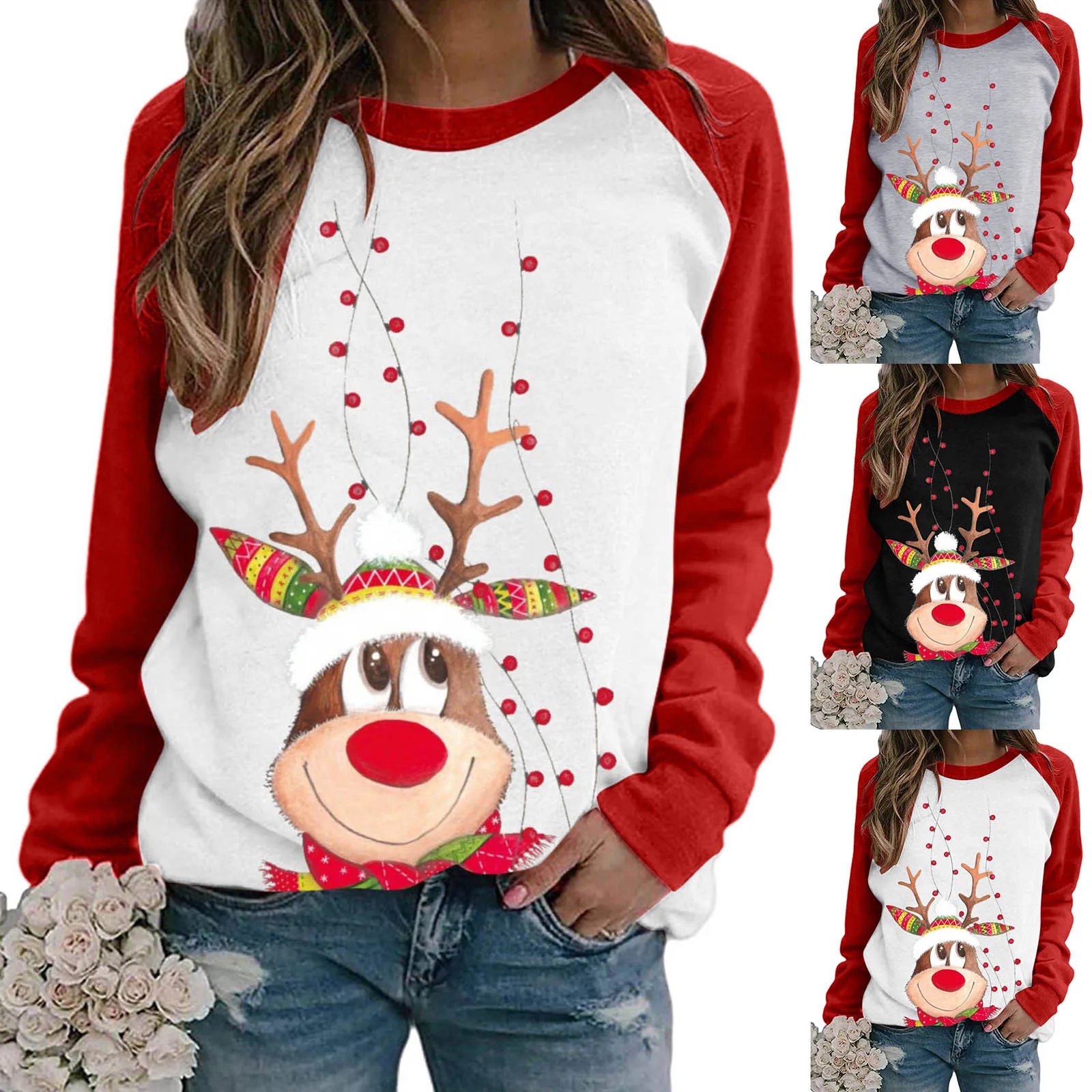 Zábavné, Roztomilé Elk Tlač Dlhý Rukáv Vianočné Ženy Tričko Harajuku S-2xl Bavlna Žena Tshirts Grafické Estetické Tričko Žena