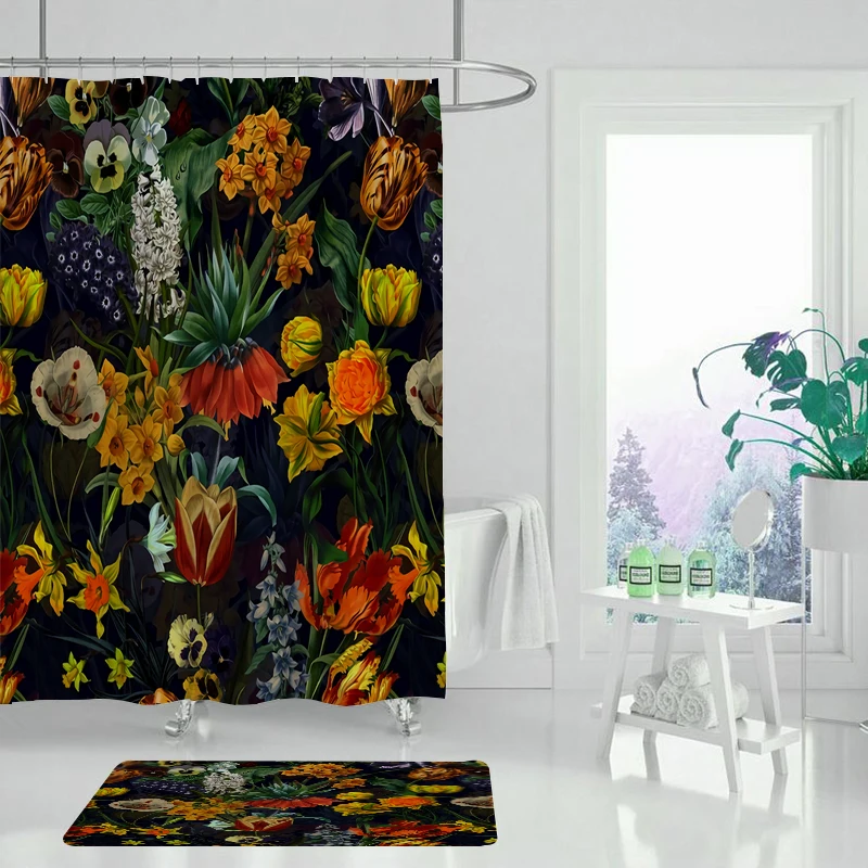 Záhrada, kvety, rastliny, kvety sprchový záves kúpeľňa záclony nepremokavé polyesterové sprchový záves