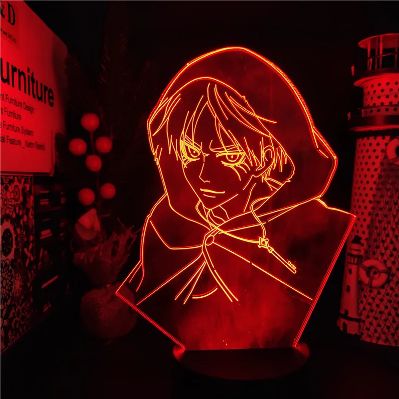 Útok Na Titans 3D Lampa Eren Jaeger LED Nočné Svetlo Anime Vianočné Dekorácie Lampara Spálňa Navidad Osvetlenie Interiéru Osvetlenie